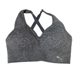 Puma Medium Gray Sport Bra Adjustable Strap‎ Pullover W/ removable padding Sz S